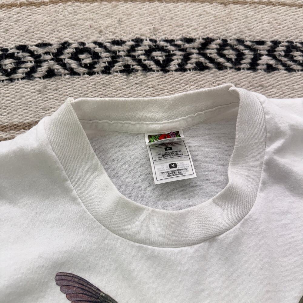 Women's Vintage 90's Colorado Hummingbirds Flowers White Bird Tee Shirt Sz M VTG - Picture 4 of 9